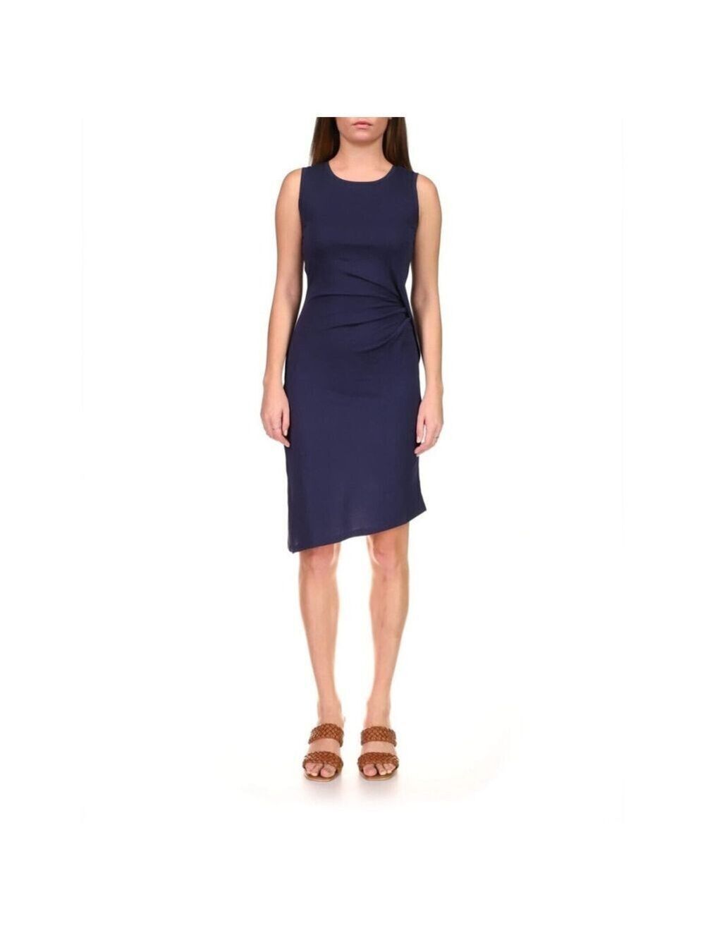 MICHAEL KORS Women's Crewneck Draped Dress Midnight Blue Size P/L